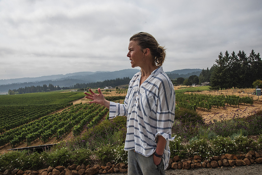 USA, Oregon, Willamette Valley. Hope Well Vineyard, owner Mimi Casteel