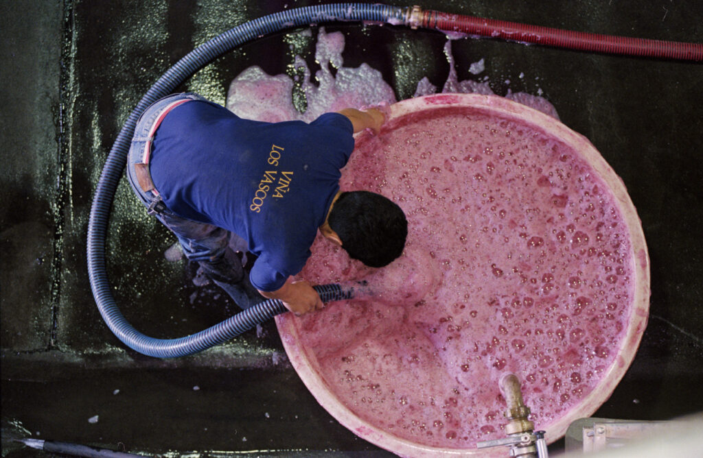 Los Vascos, pumping over the fermenting wine